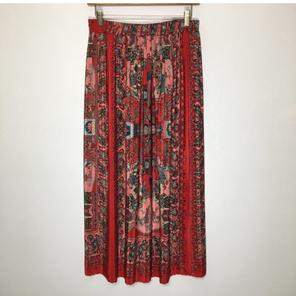 Vintage 80s Novelty Print Skirt, South Asia Indian Ethnic, Micro Pleated Skirt